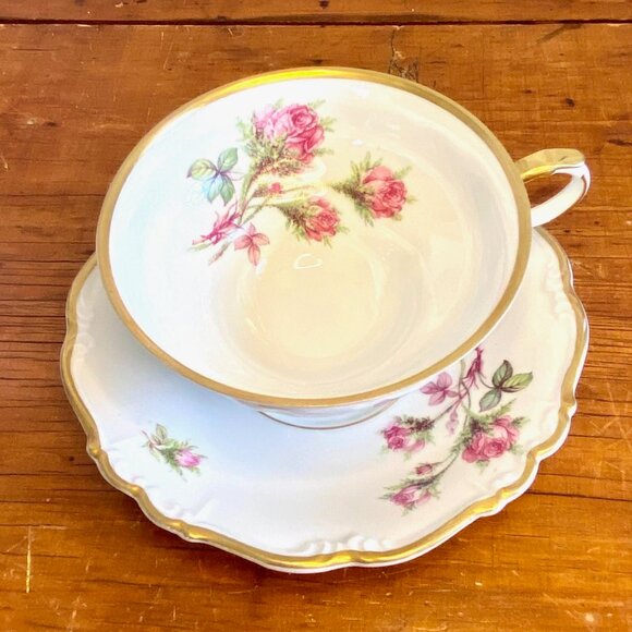 Vintage Edelstein Bavarian China Cup & Saucer - "Moss Rose" - Picture 3 of 15